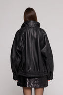 Bomber Over in Vera Pelle Martellata Black