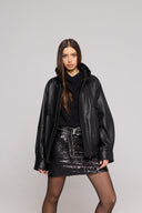 Bomber Over in Vera Pelle Martellata Black