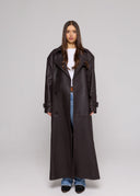 GENUINE HAMMERED LEATHER TRENCH COAT - DARK BROWN