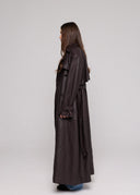 GENUINE HAMMERED LEATHER TRENCH COAT - DARK BROWN