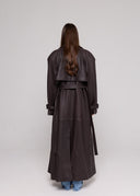 GENUINE HAMMERED LEATHER TRENCH COAT - DARK BROWN