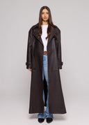 GENUINE HAMMERED LEATHER TRENCH COAT - DARK BROWN