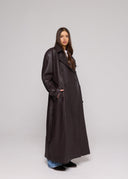 GENUINE HAMMERED LEATHER TRENCH COAT - DARK BROWN