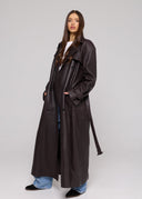 GENUINE HAMMERED LEATHER TRENCH COAT - DARK BROWN