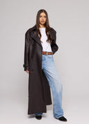 GENUINE HAMMERED LEATHER TRENCH COAT - DARK BROWN