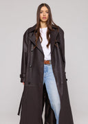 GENUINE HAMMERED LEATHER TRENCH COAT - DARK BROWN
