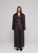 GENUINE HAMMERED LEATHER TRENCH COAT - DARK BROWN
