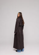 GENUINE HAMMERED LEATHER TRENCH COAT - DARK BROWN