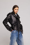 TRENCH SHORT IN GENUINE HAMMERED LEATHER