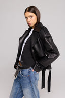 TRENCH SHORT IN GENUINE HAMMERED LEATHER